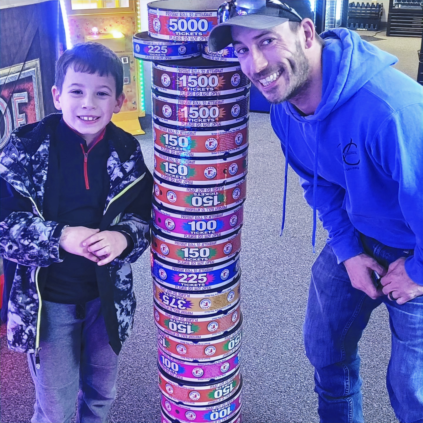 A ticket ring tower prize promotion inside the arcade.