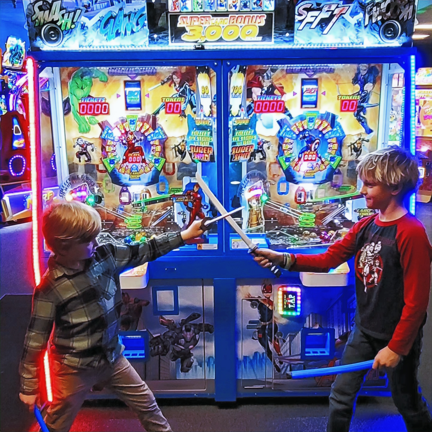 A Ninja Swords prize promotion inside the arcade.