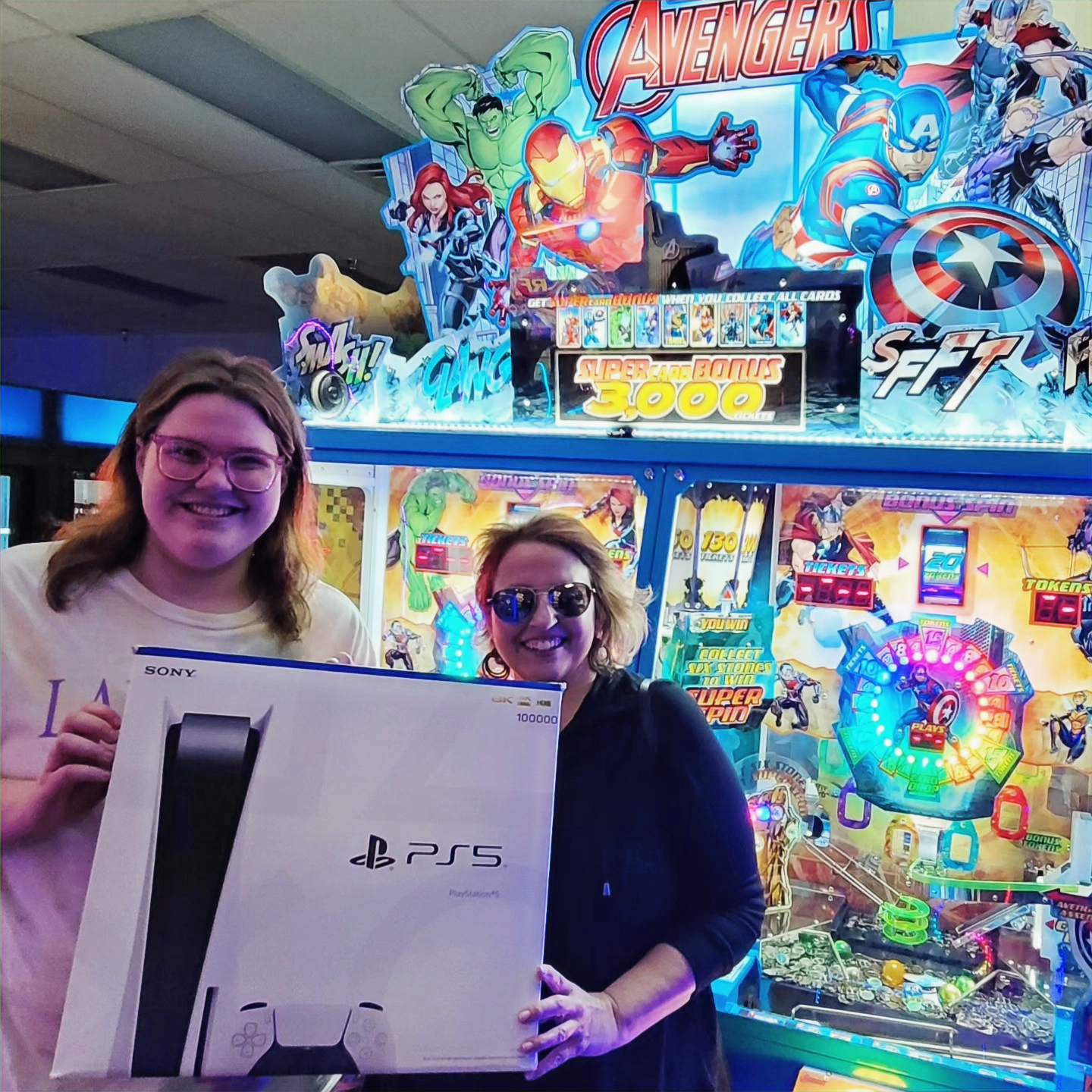 A PS5 prize promotion inside the arcade.