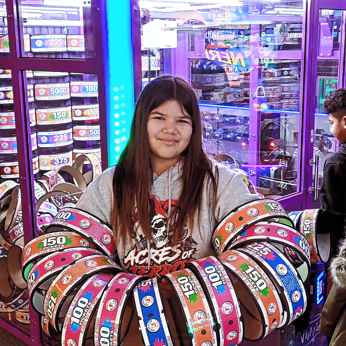 A ticket arms prize promotion inside the arcade.